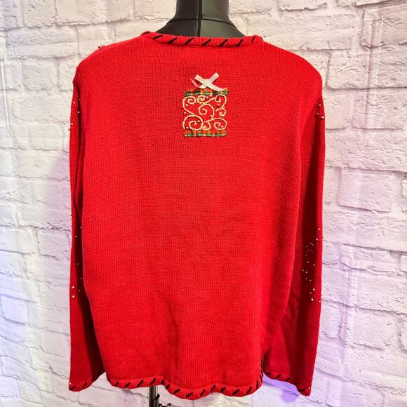 Planet & Company Petite SZ P/L Red Christmas Sweater with Sparkles and presents - Picture 3 of 6